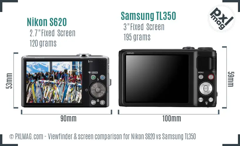 Nikon S620 vs Samsung TL350 Screen and Viewfinder comparison