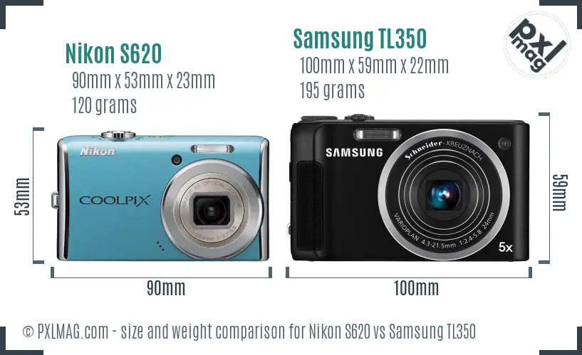 Nikon S620 vs Samsung TL350 size comparison