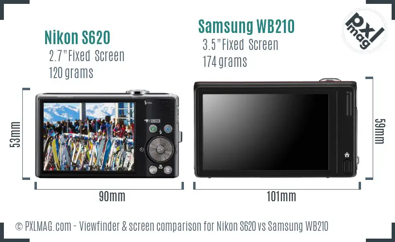 Nikon S620 vs Samsung WB210 Screen and Viewfinder comparison Nikon S620 vs Samsung WB210 Screen and Viewfinder comparison
