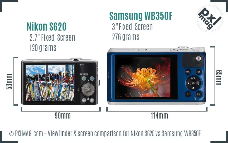 Nikon S620 vs Samsung WB350F Screen and Viewfinder comparison