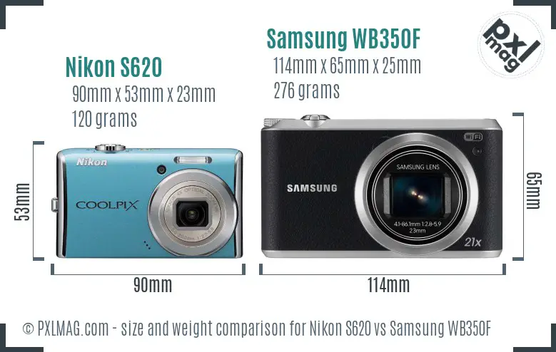 Nikon S620 vs Samsung WB350F size comparison