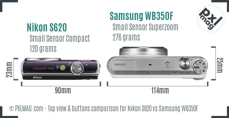 Nikon S620 vs Samsung WB350F top view buttons comparison