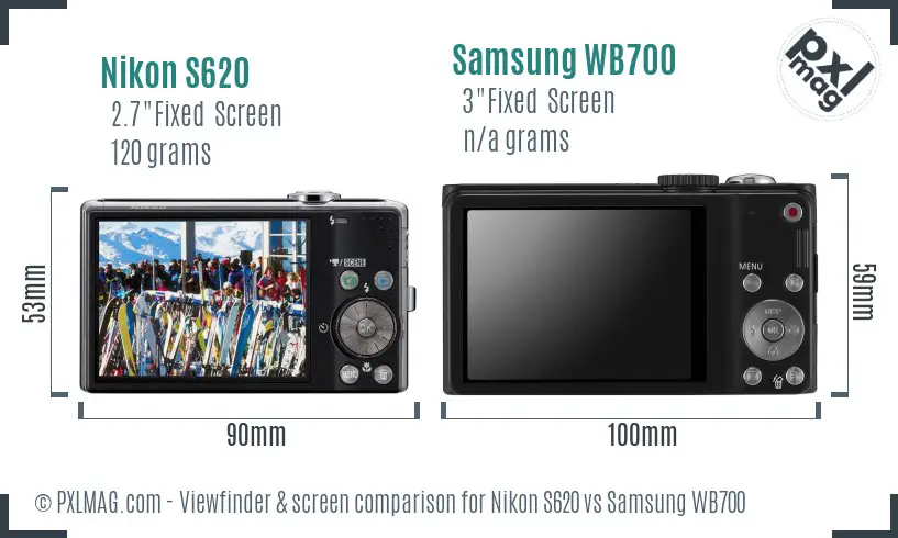 Nikon S620 vs Samsung WB700 Screen and Viewfinder comparison