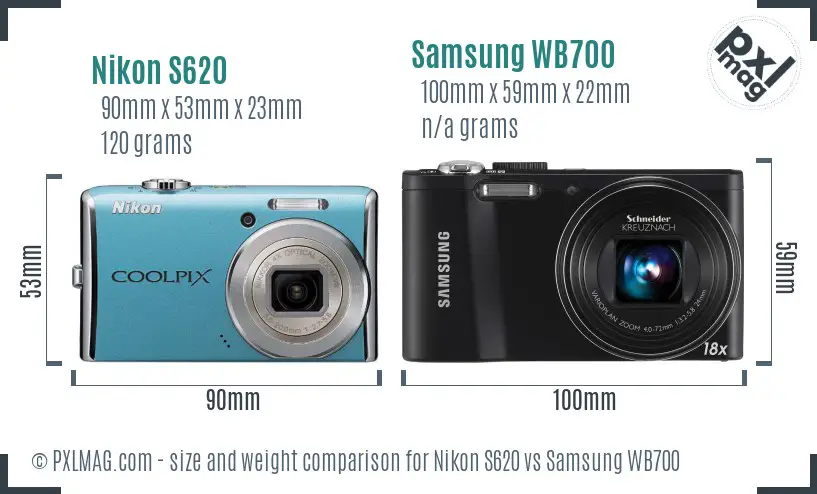 Nikon S620 vs Samsung WB700 size comparison
