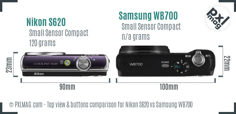 Nikon S620 vs Samsung WB700 top view buttons comparison