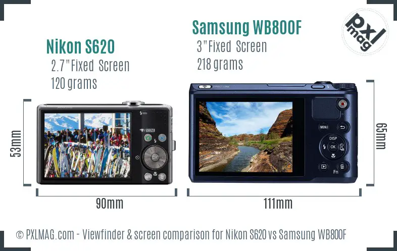 Nikon S620 vs Samsung WB800F Screen and Viewfinder comparison