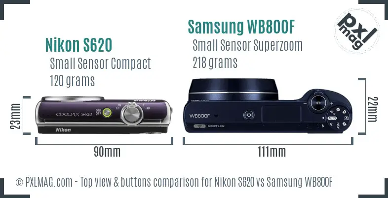 Nikon S620 vs Samsung WB800F top view buttons comparison