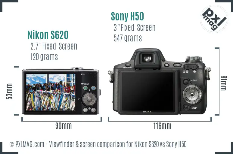 Nikon S620 vs Sony H50 Screen and Viewfinder comparison
