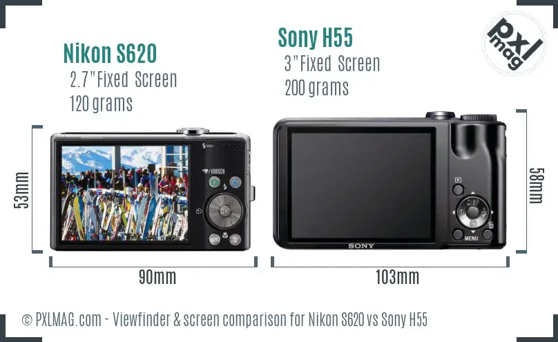 Nikon S620 vs Sony H55 Screen and Viewfinder comparison