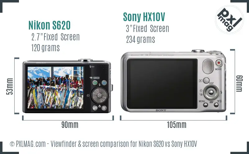 Nikon S620 vs Sony HX10V Screen and Viewfinder comparison Nikon S620 vs Sony HX10V Screen and Viewfinder comparison