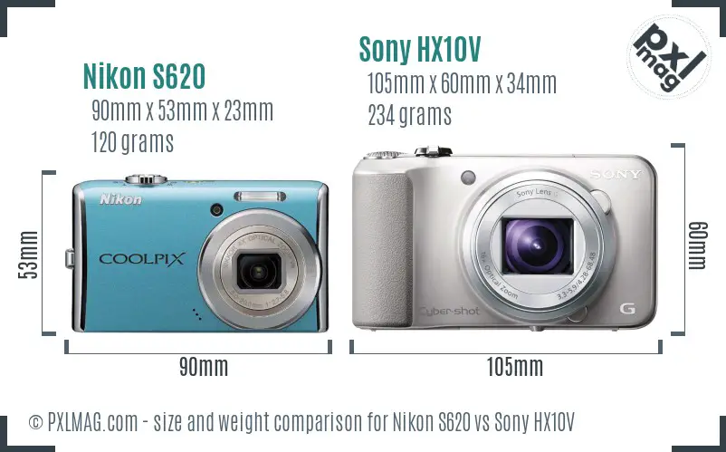 Nikon S620 vs Sony HX10V size comparison Nikon S620 vs Sony HX10V size comparison