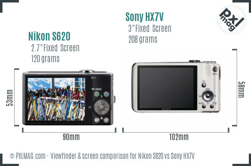 Nikon S620 vs Sony HX7V Screen and Viewfinder comparison