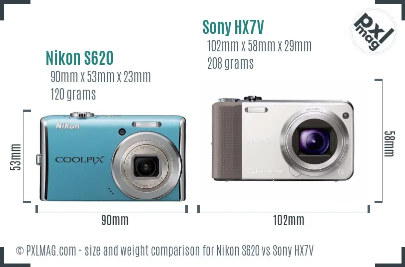 Nikon S620 vs Sony HX7V size comparison