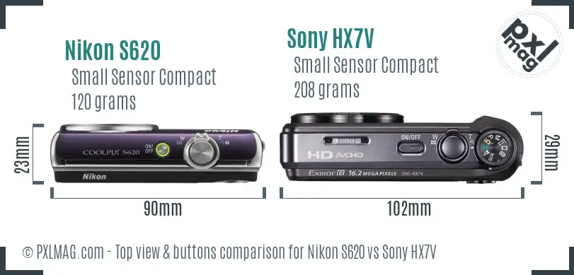 Nikon S620 vs Sony HX7V top view buttons comparison