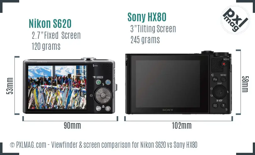 Nikon S620 vs Sony HX80 Screen and Viewfinder comparison