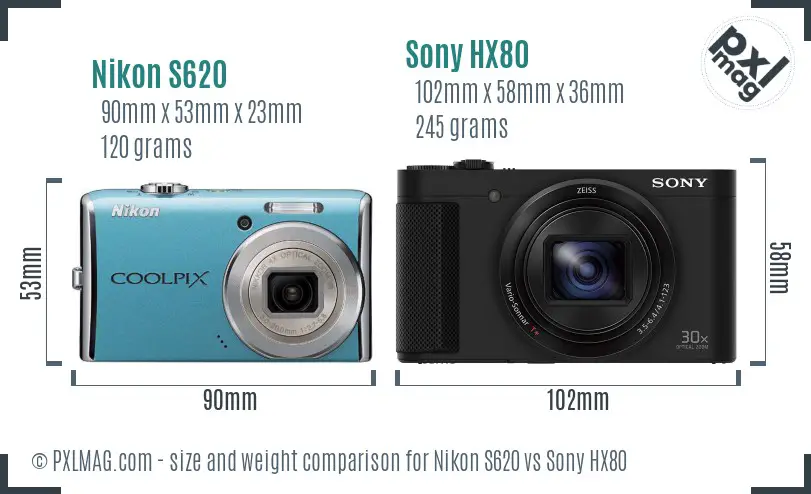 Nikon S620 vs Sony HX80 size comparison