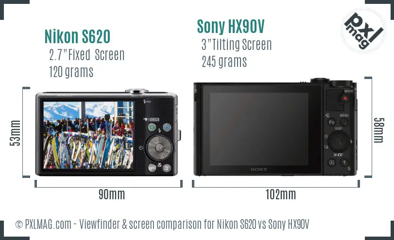 Nikon S620 vs Sony HX90V Screen and Viewfinder comparison Nikon S620 vs Sony HX90V Screen and Viewfinder comparison
