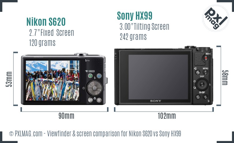 Nikon S620 vs Sony HX99 Screen and Viewfinder comparison