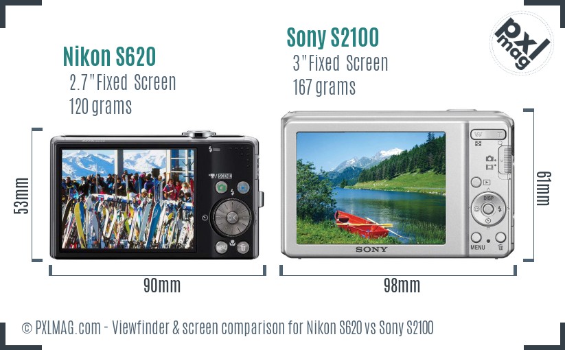Nikon S620 vs Sony S2100 Screen and Viewfinder comparison