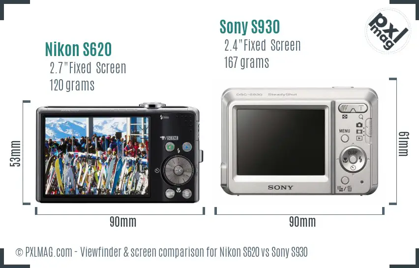 Nikon S620 vs Sony S930 Screen and Viewfinder comparison