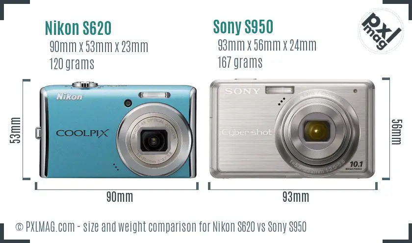 Nikon S620 vs Sony S950 size comparison