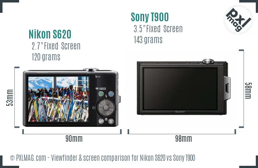 Nikon S620 vs Sony T900 Screen and Viewfinder comparison