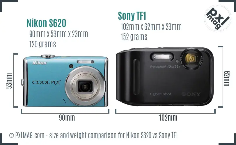 Nikon S620 vs Sony TF1 size comparison