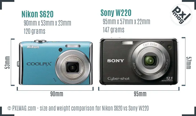 Nikon S620 vs Sony W220 size comparison