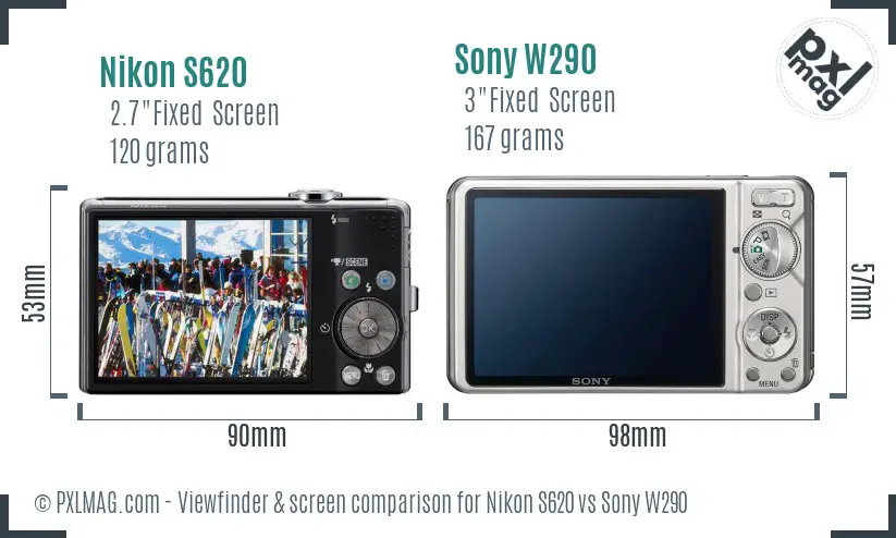 Nikon S620 vs Sony W290 Screen and Viewfinder comparison Nikon S620 vs Sony W290 Screen and Viewfinder comparison