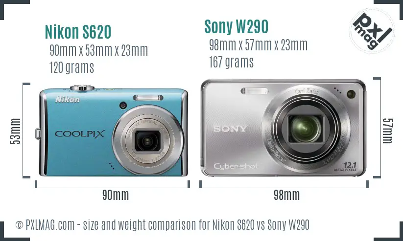 Nikon S620 vs Sony W290 size comparison Nikon S620 vs Sony W290 size comparison