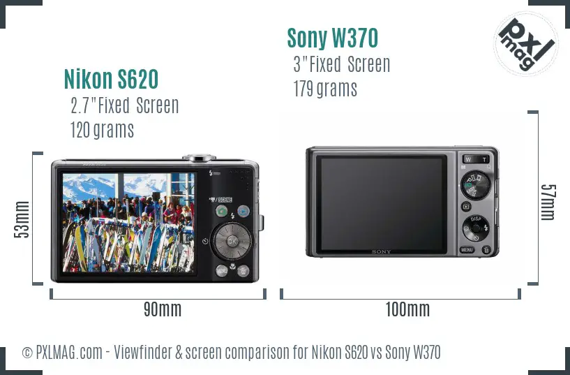 Nikon S620 vs Sony W370 Screen and Viewfinder comparison Nikon S620 vs Sony W370 Screen and Viewfinder comparison