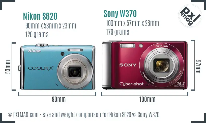 Nikon S620 vs Sony W370 size comparison Nikon S620 vs Sony W370 size comparison
