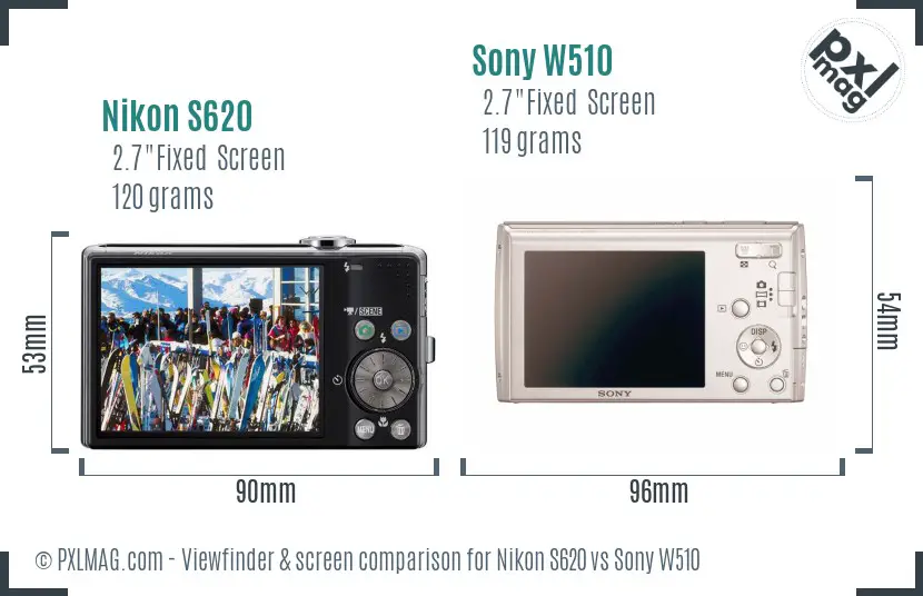 Nikon S620 vs Sony W510 Screen and Viewfinder comparison