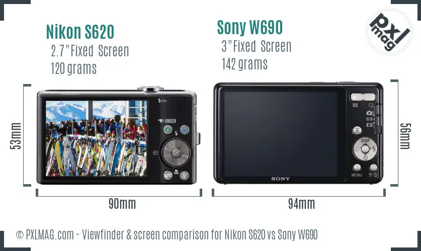 Nikon S620 vs Sony W690 Screen and Viewfinder comparison