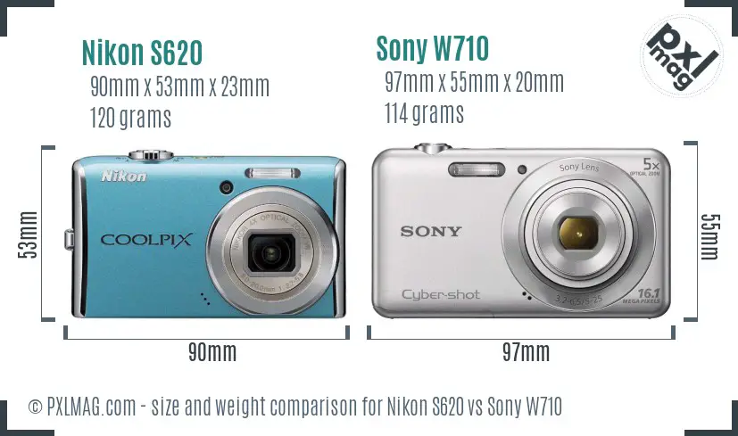 Nikon S620 vs Sony W710 size comparison Nikon S620 vs Sony W710 size comparison
