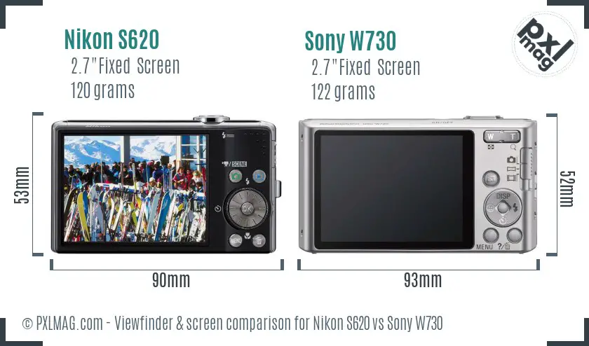 Nikon S620 vs Sony W730 Screen and Viewfinder comparison
