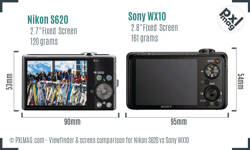 Nikon S620 vs Sony WX10 Screen and Viewfinder comparison Nikon S620 vs Sony WX10 Screen and Viewfinder comparison