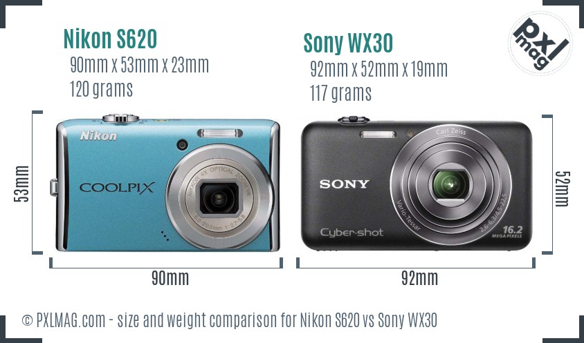 Nikon S620 vs Sony WX30 size comparison Nikon S620 vs Sony WX30 size comparison