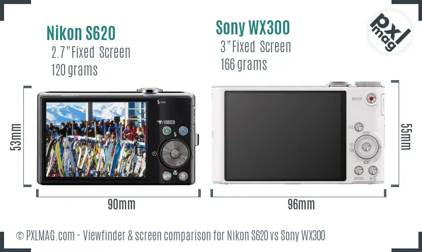 Nikon S620 vs Sony WX300 Screen and Viewfinder comparison