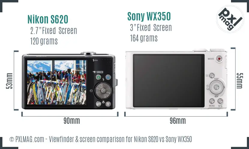 Nikon S620 vs Sony WX350 Screen and Viewfinder comparison