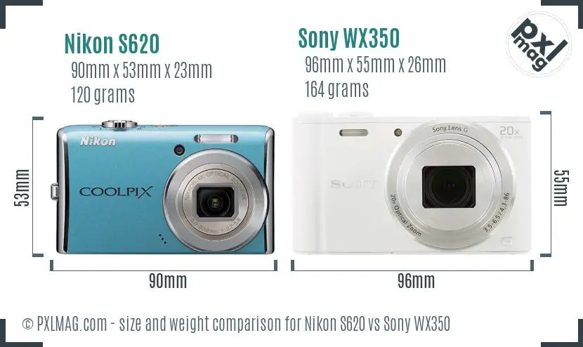 Nikon S620 vs Sony WX350 size comparison