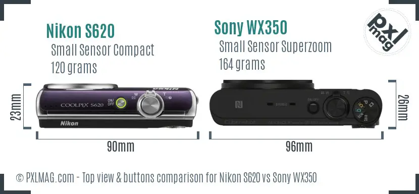 Nikon S620 vs Sony WX350 top view buttons comparison