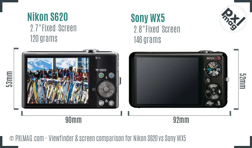 Nikon S620 vs Sony WX5 Screen and Viewfinder comparison