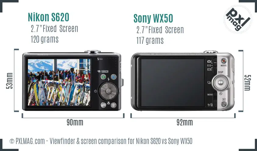 Nikon S620 vs Sony WX50 Screen and Viewfinder comparison