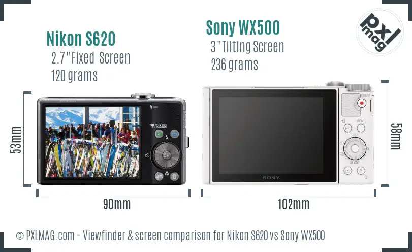 Nikon S620 vs Sony WX500 Screen and Viewfinder comparison