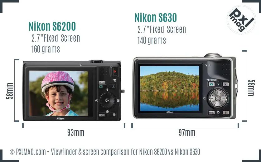 Nikon S6200 vs Nikon S630 Screen and Viewfinder comparison