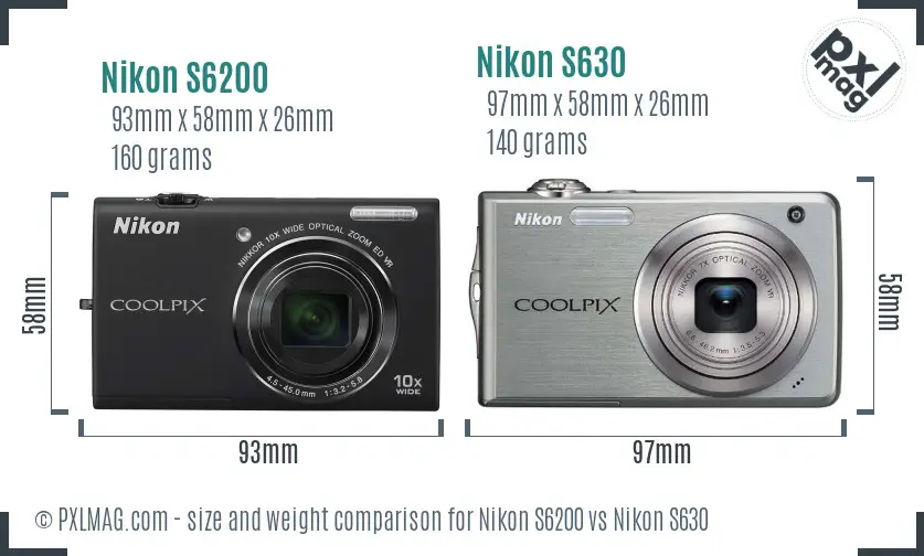 Nikon S6200 vs Nikon S630 size comparison