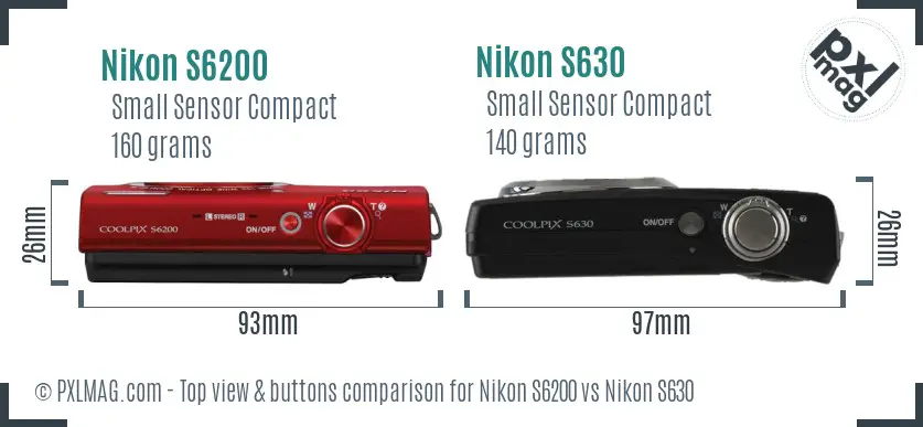 Nikon S6200 vs Nikon S630 top view buttons comparison