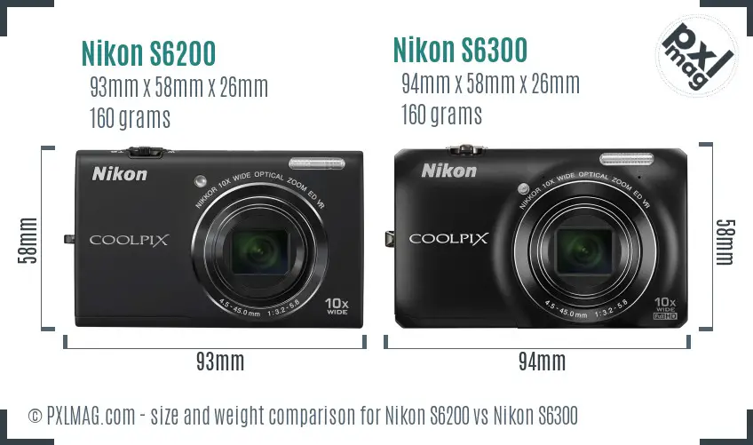 Nikon S6200 vs Nikon S6300 size comparison