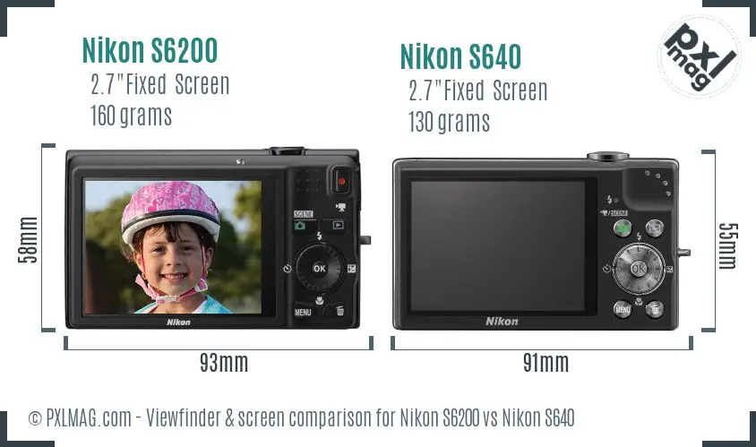 Nikon S6200 vs Nikon S640 Screen and Viewfinder comparison